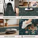 Hazo Haus Washable Dark Green Hallway Runner Rug 16 ft Long - 3x16 Modern Vintage Boho Long Wide Runner Rugs for Kitchen, Non-Slip Stain Resistant Low Pile Throw Rug Indoor Door Mat