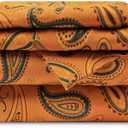 Superior Flannel Brushed Cotton Paisley Bed Sheet Set, Soft, Warm Bedding, Bohemian Floral Sheets, Bedroom Decor, 1 Flat Sheet, 1 Elastic Deep Pocket Fitted Sheet, 2 Pillowcases, Queen, Pumpkin