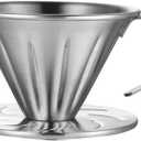 Pour Over Coffee Dripper, Stainless Steel Reusable Cone Coffee Filter, V Shaped Dripper Coffee Filter with Handle, Metal Coffee Pot Filter Cup