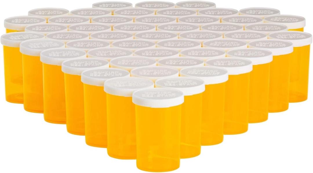 Juvale 50 Pack Empty Pill Bottles with Caps for Prescription Medication, 20-Dram Plastic Medicine Containers (Orange) - Medicine Bottle - Plastic Vials with Caps