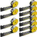 KJE 10 Pack Reflective 4 Inch Straps for Flatbed Trailer, 4" x 30' Black Heavy Duty Tie Down Truck Strap, WLL# 5,500 lbs w/Flat Hooks Winch Straps, Cargo Control for Flatbed Truck, 4"x30'-10pcs