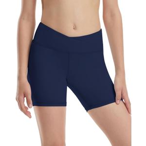 Runhit Girls Volleyball Shorts 5" Youth Spandex Biker Shorts Kids V Cross Waist Compression Dance Athletic Shorts Large
