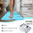 Silicone Bathtub Mat Non Slip, 35x16 Inch, Acupressure mat Square Machine Washable Bathmats for Bathtub with Drain Holes and Suction Cup, Easy to Clean, for Bath Tub, Kitchen and ShowerBlue