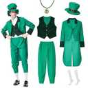 Kelpatol Men St Patricks Day Costume 6PCS Lepprechanu Costume for Adults Green Irish Outfit with Hat Necklace, Glasses, Socks (Medium)