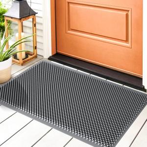 Fowooyeen Outdoor Door Mat, 30'' x 17'' Silicone Scraper, Non-Slip Washable Weatherproof Entrance Mat, Low-Profile Shoe Cleaner for Indoor or Outdoor Use, Gray (Grey)