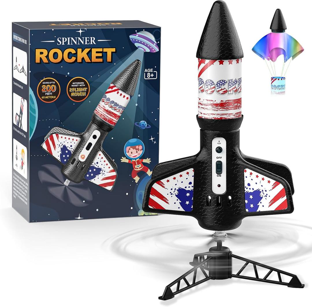 Mafbeanl Rocket Launcher for Kids, Self Launching Motorized Air Rocket Toy, Outdoor Toys for Ages 8-12, Model Rockets with Parachute Safely Land, Spaceship Launch up to 200 ft Birthday Gifts for Boys