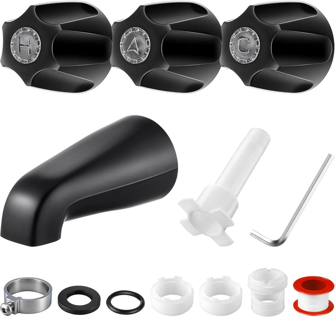 Enhon 3 Handle Shower Faucet Set Compatible with Pfister Verve Bath Tub Tool, Shower Knob and Bathtub Faucet Fits 1/2'', 3/4'' IPS Connection With 4 in 1 Spout Adapter Assembly Tool(Matte Black)