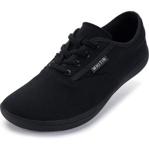WHITIN Womens Canvas Minimalist Barefoot Sneakers Extra Wide Toe Box Zero Drop Sole Shoes Ladies Width Fit Minimus Exercise Flat Tenis Casual Jogging Walking Gym Comfort Female (Black, Women 7)