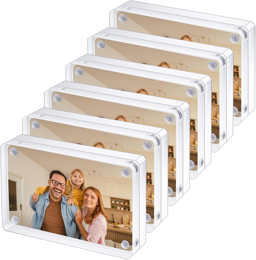6pcs Mini Acrylic Picture Frame 2.5x3.5 inch Clear Acrylic Business Card Frame Double Sided Magnetic Photo Block Frames Desktop Frameless Picture Display Wallet Size Desktop Display Stand for Office