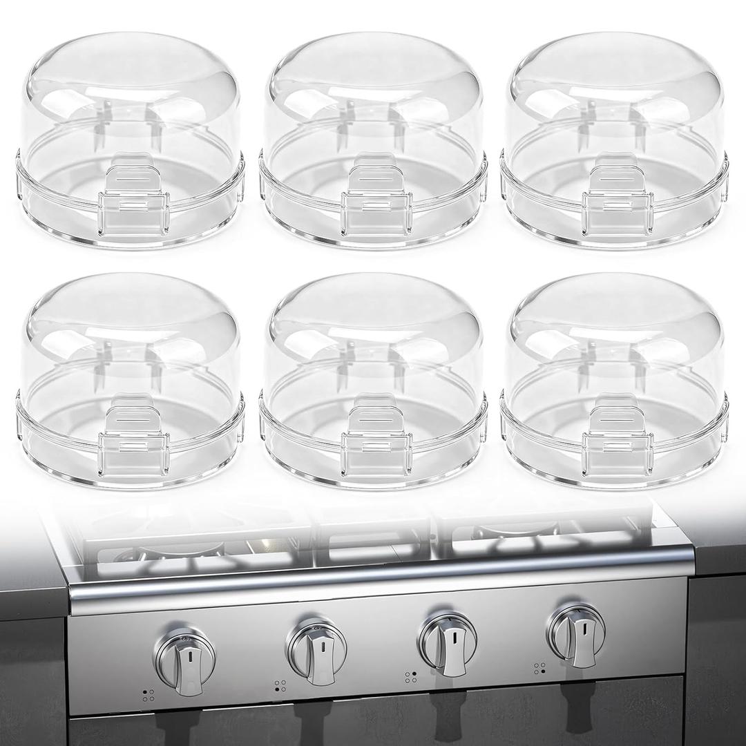 6-Pack Stove Knob Safety Covers - Gas Oven Knob Locks for Diameter Under 2.7 inch, Heat Resistant & Adhesive Base (Clear) (transparent)