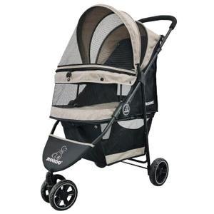 ROODO 3 Wheel Dog Pet Cat Stroller Best Lightweight Foldable Compact Portable Jogger All Terrain Travel Pet Gear Puppy Kitty Stroller for up to 30lbs Medium Small Dogs and Cats(Light Khaki)