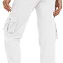 MoFiz Women's Hiking Cargo Athletic Pants Casual Travel Loose Lightweight Quick Dry Breathable Running Joggers Outdoor Button Pockets White S