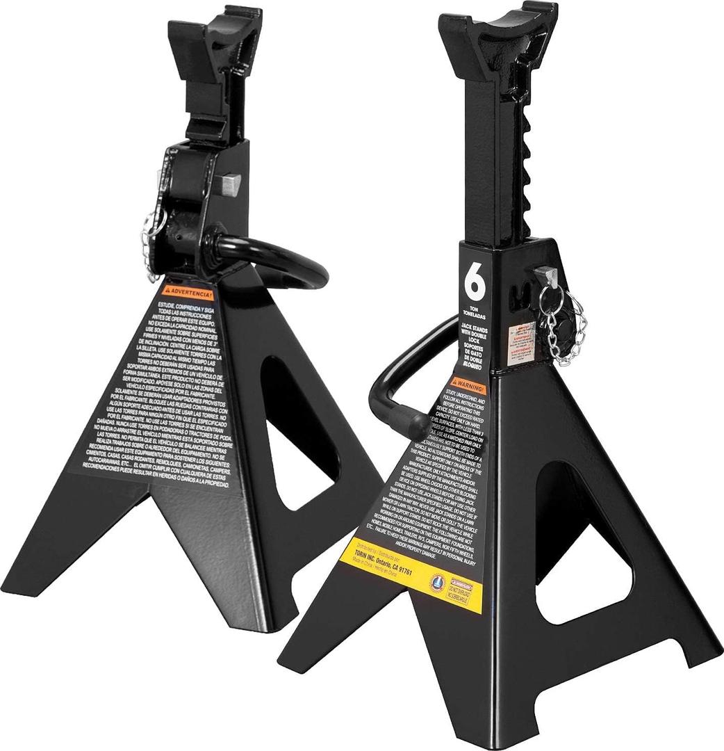 Big RED AT46002ABR Torin Double Locking Steel Jack Stands, 2 Pack, 6 Ton (12,000 lb), Black