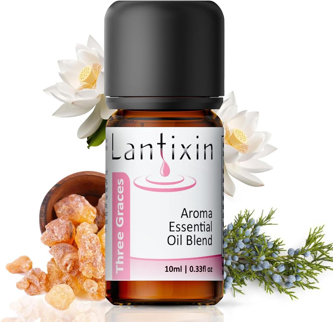 3 x Lantixin Three Graces 100% Pure Essential Oils for Diffusers for Home  Natural Aromatherapy Oils with Juniper Berry, Pure Frankincense Oil & Lotus Essential Oil  Safe for Skin, Kids & Pets  0.3 oz