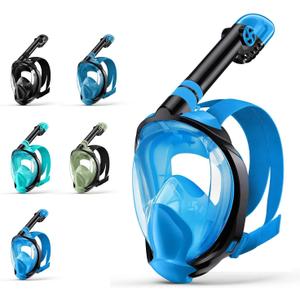 Zenoplige Full Face Snorkel Mask Adults,Dry-Top Snorkeling Gear with Camera Mount,Foldable 180-Degree Panoramic Scuba Mask for Snorkeling Diving Swimming Travel,Snorkel Mask Anti-Fog & Anti-Leak (Small, Blue)