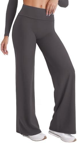 YEOREO VitaWeave Straight Leg Leggings Women Fold Over Wide Leg Pants 31.5" Eddiy Casual Gym Workout Sweatpants, Grey, S