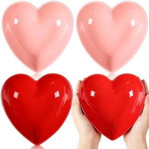 Reallnaive 4 Pcs 8 Inch Wedding Heart Shaped Cereal Bowls Set, Pink Red Wedding Ceramic Deep Heart Shaped Plates, Valentine Bowls for Women Food Serving Dessert Soup, Salad Fruit Gift(Red,Pink)