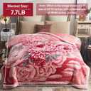 Mink Blankets, 7.7 lbs Korean Heavy Fleece Plush 78x90 inch 2 Ply Blankets with Peony Pattern Queen Size Soft Cozy Raschel Blanket for Autumn Winter (Pink)