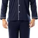 Fruit of the Loom mens Jersey Knit Pajama Sleep Set (Large, Navy)