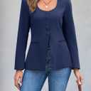 Cicy Bell Womens Business Work Casual Blazers Button Down Scoop Neck Split Hem Fitted Suit Jackets (Blue, XXL)