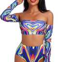 ABAFIP Women's Rave Outfits 2 Piece Crop Top Mini Skirt Swimsuits Going Out Party Music Festival Dancewear Size S
