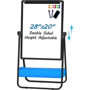 Dry Erase White Board with Stand Double Sided 28"X20" Magnetic U Standing Easel Whiteboard, Height Adjustable & 360 Rotation Portable White Boards for Classroom, Home & Office