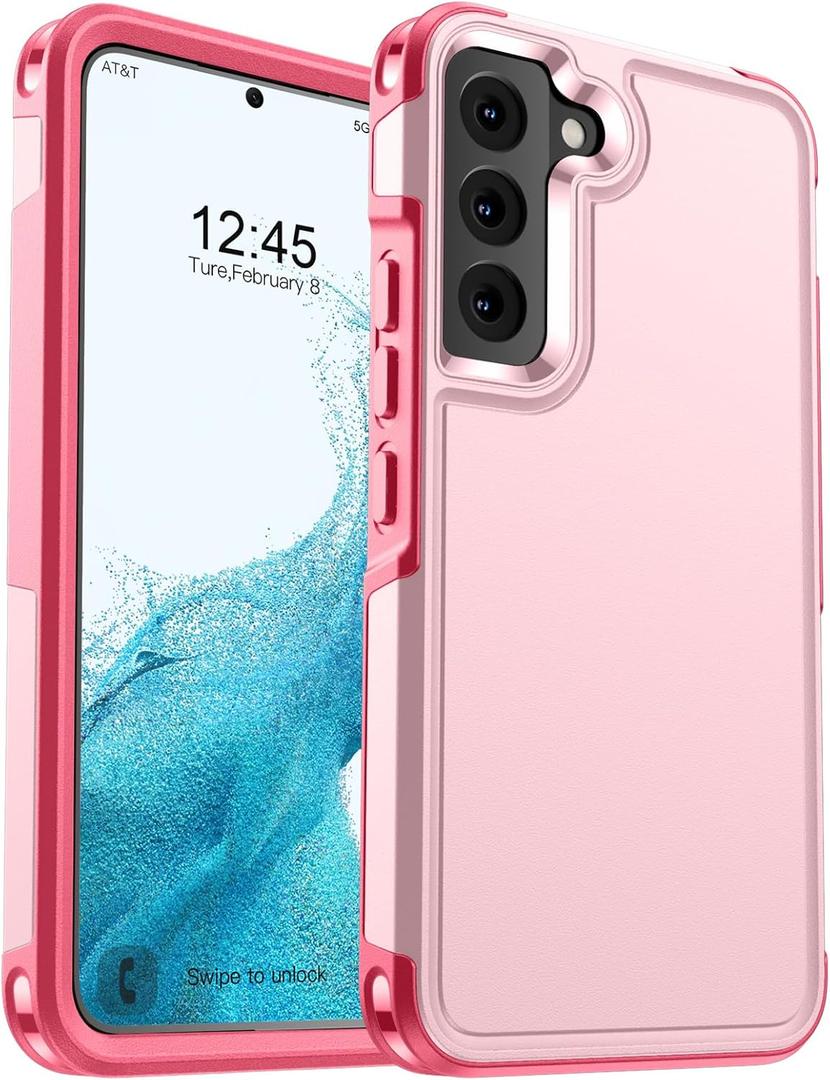 Designed for Samsung Galaxy S22 Case, [Military Drop Protection] [Dual Layer Structure Design] Heavy Duty Shockproof Non-Slip Phone Cover for Galaxy S22, Light Pink