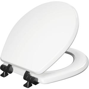 Mayfair Bennett Toilet Seat with Matte Black Hinges, Slow Close Wood Seat, Secure Metal Hinges, Easy Install, Made in USA, Round, White