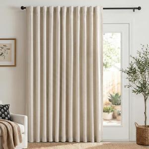100% Blackout Shield Linen Blackout Curtains for Bedroom 96 Inches Long, Back Tab/Rod Pocket Living Room Drapes, Thermal Insulated Blackout Curtains 1 Panel Set, 100" W x 96" L, Oatmeal