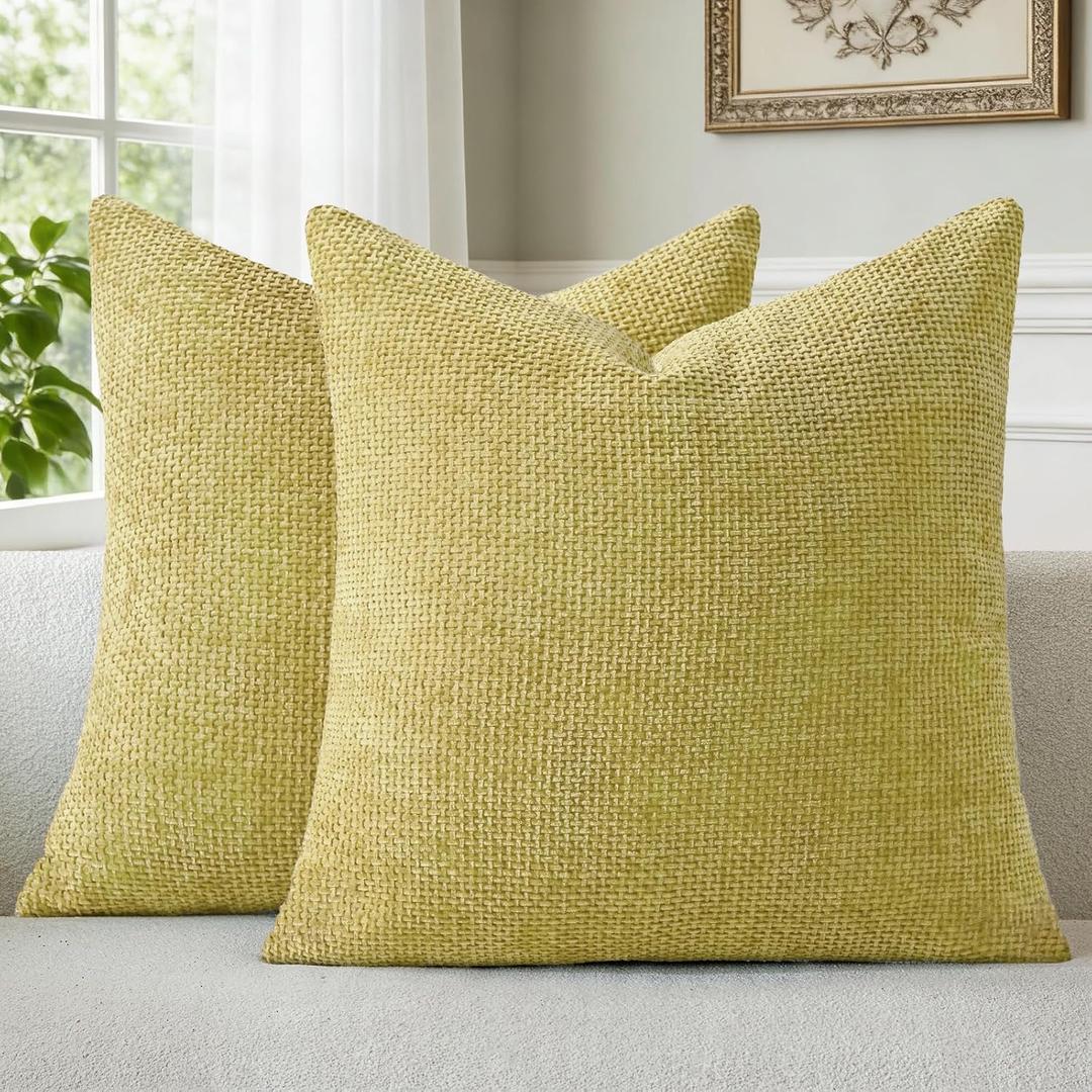 a moment Yellow-Green Chenille Throw Pillow Covers 18x18 Inch Pack of 2 Modern Decorative Throw Pillow Covers Farmhouse Cross Covers Home Decor for Sofa Bedroom Living Room