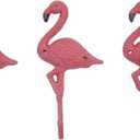 Wowser Tropical Cast Iron Pink Flamingo Wall Hook, Nautical Home Decor, Unique Beach Theme Wall Hooks, 8 Inches, Set of 3