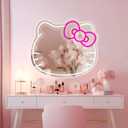 FATMOON Anime Hello Kit Mirror Vanity Neon Sign, Cute Cat with Lights Stuff Room Decor, Dimmable Makeup Mirror for Teen Girl Gift Bedroom Room Decor 15.53 x 13.19 inch
