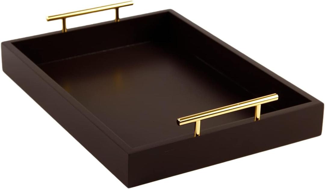 JJSQYLAN Wooden Serving Tray with Handles Rectangle Breakfast Tray for Coffee Table Decorative Ottoman Tray 16x 12 for All Occasion's (Dark Brown)