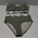 Herseas Women's Textured Bikini Sets Floral Trim Scoop Wire Free Swimsuits 2026 High Waisted Slimming Bathing Suits Cute Sporty Soft Chic Resort Essentials Green Medium