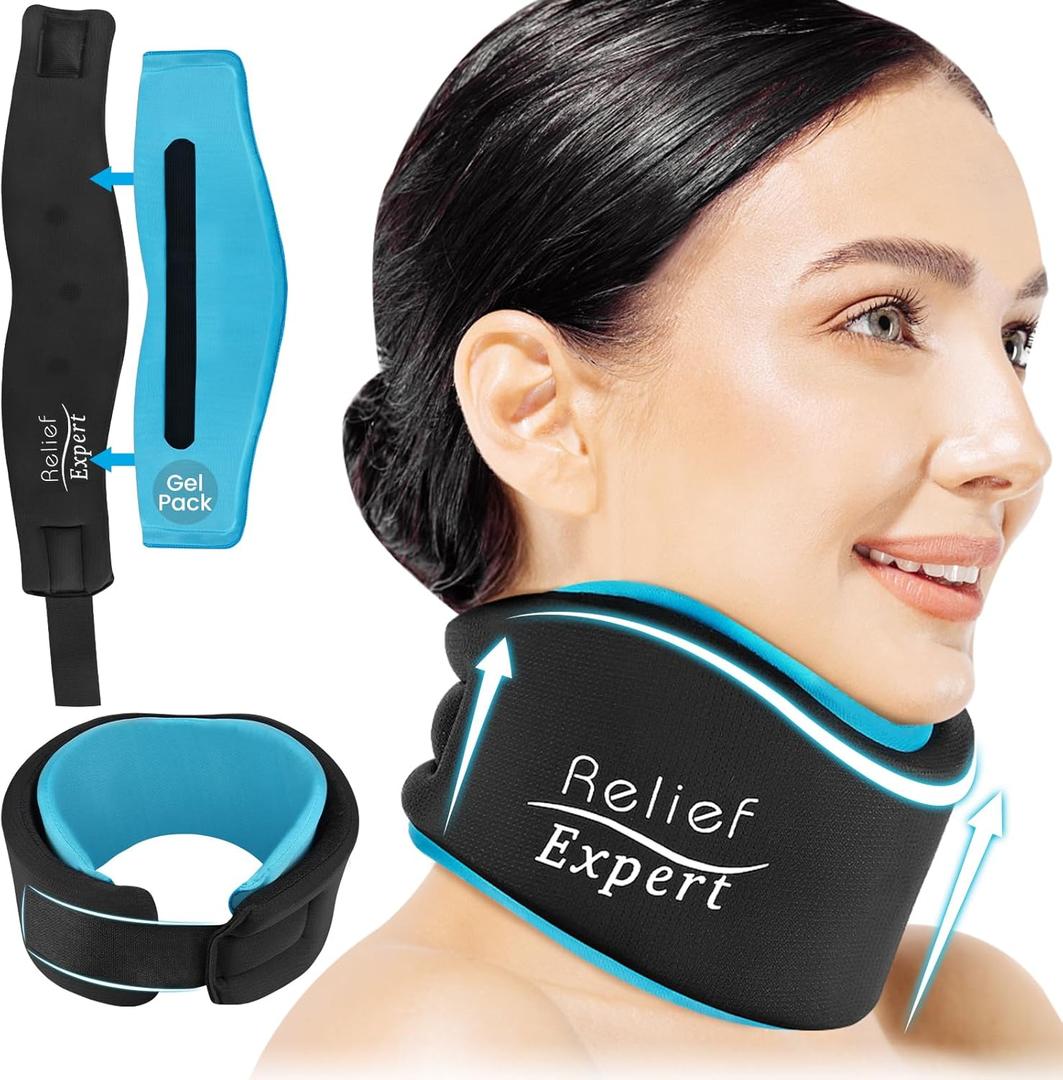 Soft Neck Brace with Hot and Cold Gel Pack  Adjustable Cervical Collar for Men & Women, Breathable Neck Support with Reusable Gel Ice Pack for Comfort at Home, Office & Travel, Blue