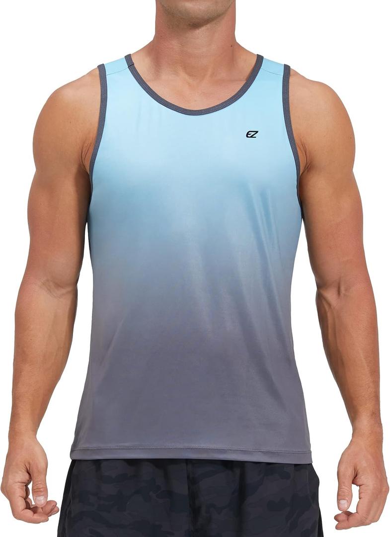 EZRUN Men's Tank Tops Quick Dry Workout Swim Beach Shirts Sleeveless Shirts for Bodybuilding Gym Fitness Training, Large, Blue Gradient