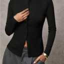 SOLY HUX Women's Button Down T Shirt Mock Neck Long Sleeve Tee Fitted Casual Fall Tops (M)