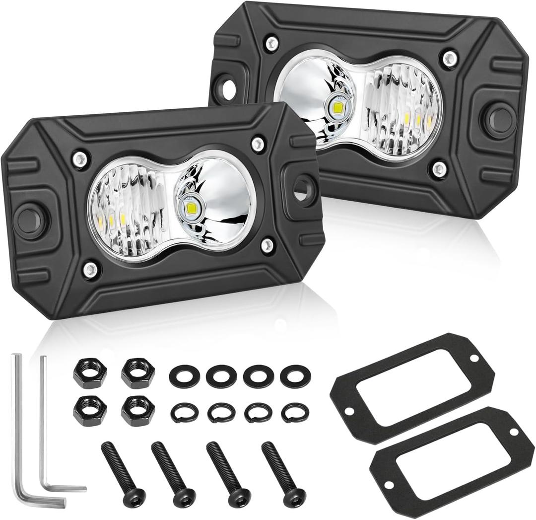 Flush Mount LED Pods, AKD Part CREE LED Flush Bumper Lights 40W Spot Flood Combo Offroad Driving Light Backup Reverse Lights Flush Mount LED Fog Light Pods for Trucks Pickup SUV UTV ATV