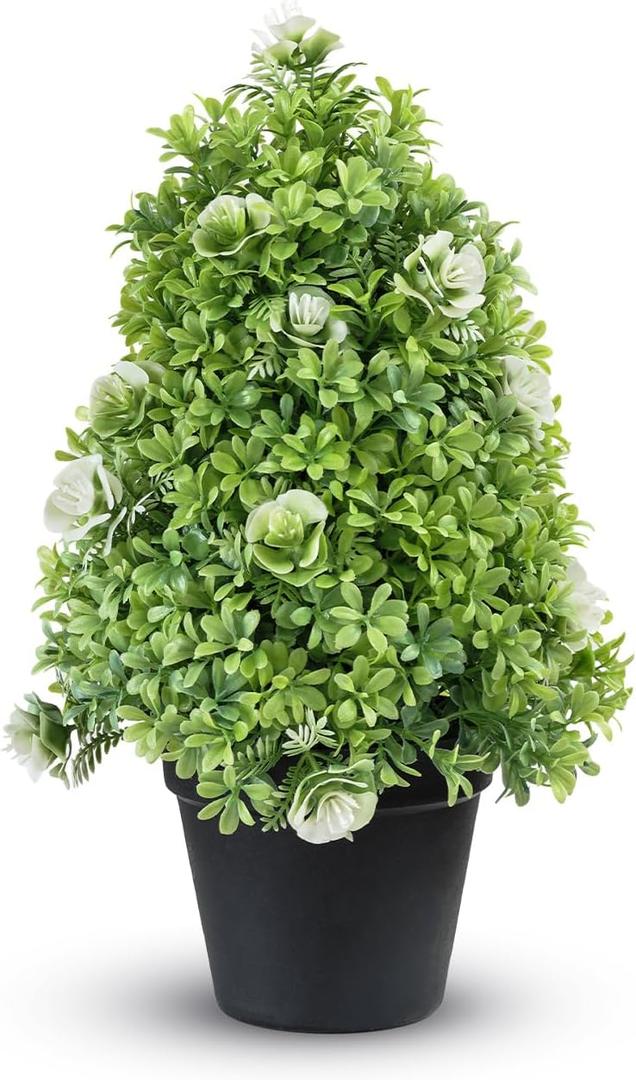 Small Fake Plants for 10 Inch, Artificial Topiary Ball Tree with Plastic Pot for Kitchen Office Desk Home Bathroom Farmhouse Room Coffee Table Decor(Artificial Shrub Potted Plant)