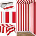 100 Ft x 54 Inch Red & White Striped Tablecloth Roll with Cutter Box Disposable Carnival Circus Tablecloth Cut to Size Table Cover Backdrop for Carnival Party Table Stage Supplies