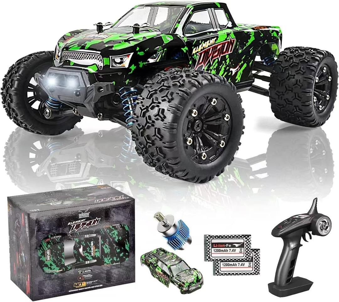 1:18 Scale All Terrain RC Cars, 40 KPH High Speed 4WD Electric Vehicle with 2.4 GHz Remote Control, 4X4 Waterproof Off-Road Truck with Two Rechargeable Batteries (Green)
