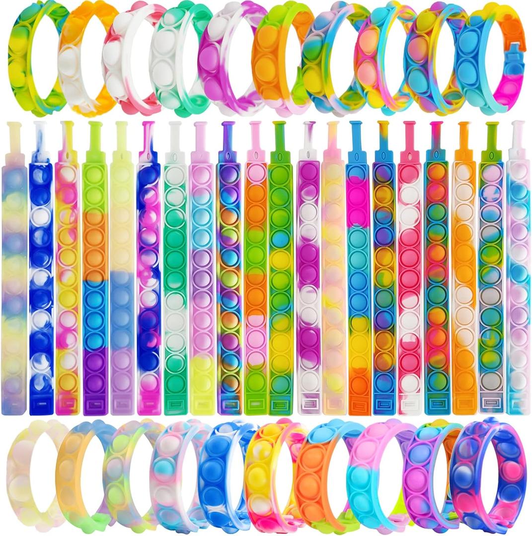 120 Pcs Pop Bracelet Bubble Fidget Sensory Toys for Party Favors, Pop Keychain Bulk for Classroom Prizes, Easter Egg Basket Stuffers Christmas Valentine Gifts for Kids Students