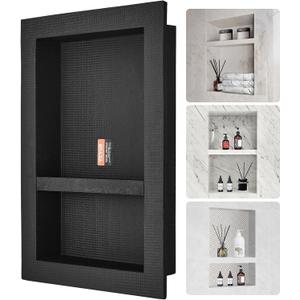 VEVOR Shower Niche Ready for Tile 16" x 24", Double Shelf Organizer, Square Corners Wall-inserted Niche Recessed, Sealed Protection Modern Soap Storage Niche for Shower Bathroom, Black