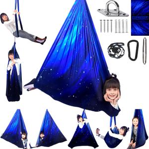 Sensory Swing for Kids Indoor and Outdoor Therapy Cuddle Swing Snuggle Hammock Chair Holds up to 300 lbs with Hardware Hanger Kit For Aspergers Autism ADHD (Space Blue)