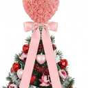Soulchen Valentine Day Tree Topper 11.8 Inch Heart Tree Topper with Bow Rose Valentines Trees Ornaments Decorations for Valentine's Day Wedding Holiday Party Supplies(Pink)
