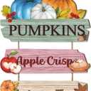 Aurlan Pumpkin Fall Wooden Sign,Autumn Time Decor,Rustic Autumn Wall Plaque,Colorful Pumpkin Wall Hanging,Apple Crisp Maple Leaf Door Hanger,Fall Thanksgiving Wooden Door Decor for Yard Home Room Porch