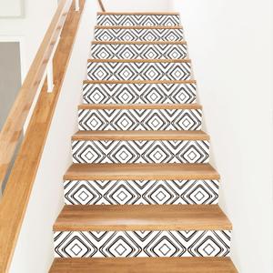 PLIGREAT 15 Strips Scandinavian Style Stair Riser Decals, Peel and Stick Stair Stickers for Steps 7.1"x39" Self-Adhesive PVC Geometry Square Pattern Decals Staircase Murals Decor for Home Hotel