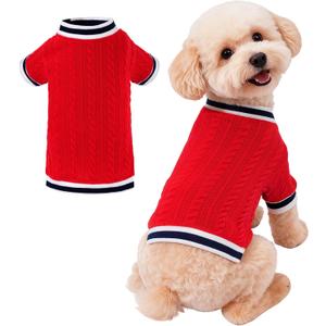 Dog Sweater Knitted Puppy Sweater Winter Christmas Pet Clothes for Small Dogs XS Cat Apparel (Medium, Red)