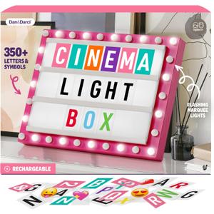 Dan&Darci Cinema Light Box for Girls - Gifts for 8 9 10 11 12 Years - Gifts for 10 Year Old Girl - Pink Christmas Decor for Teen Girls Bedroom - Preteen Room, Tween, Girl Trendy Stuff Birthday Gift