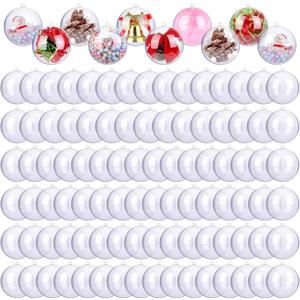 ANVAVO 100 Pieces 50mm Clear Plastic Fillable Ball Ornaments DIY Craft Transparent Baubles Shatterproof Christmas Tree Hanging Ornaments for Christmas, New Years, Birthday, Wedding, Home Decor